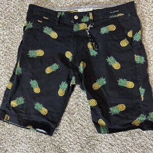 Cactus Man Shorts Mens 29 Black Pineapple Print Casual Summer Flat Front Cotton